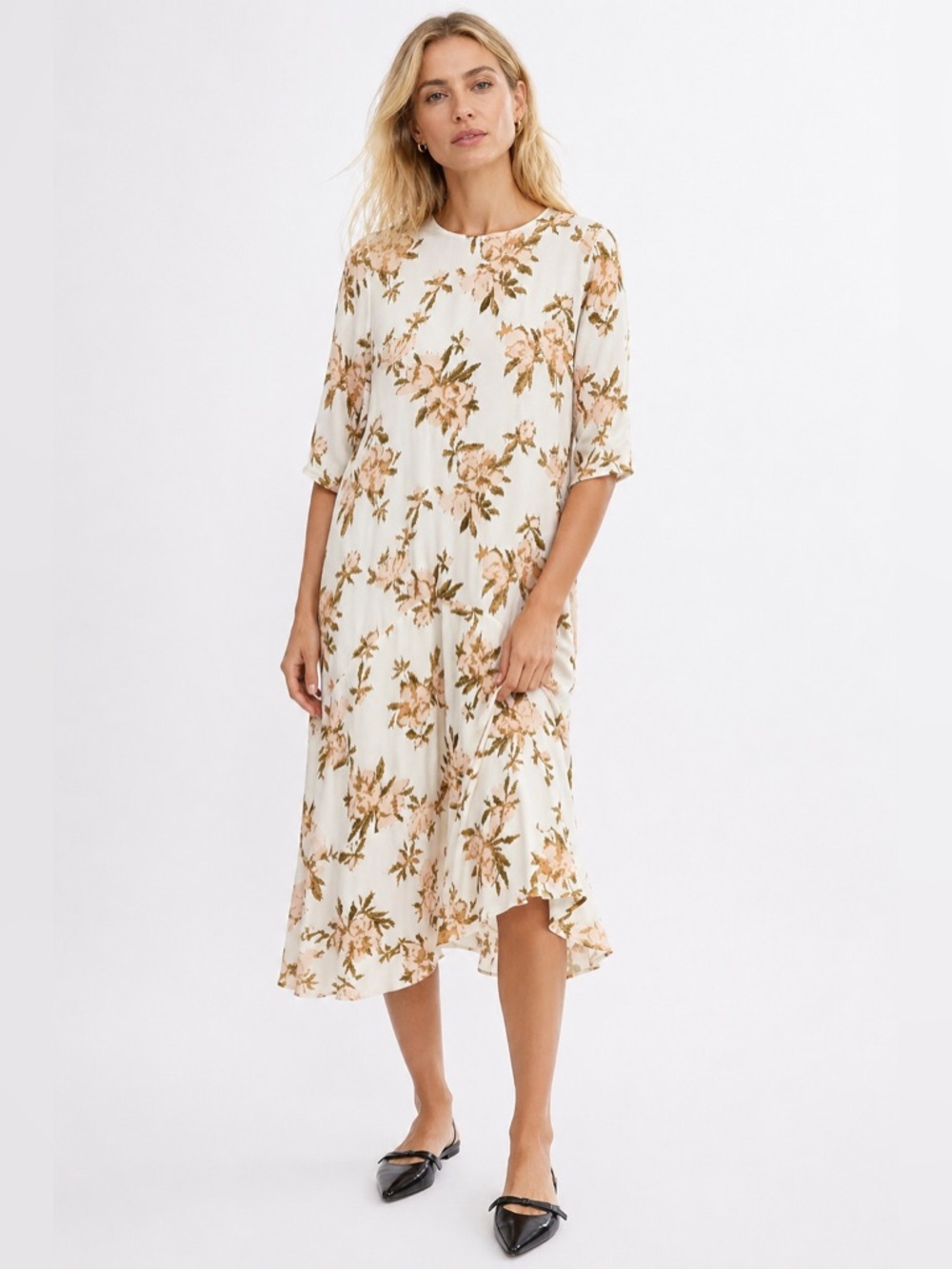 GANNI St. Pierre Crepe Dress Vanilla Ice Floral Size 36 US 4 Small Luxury